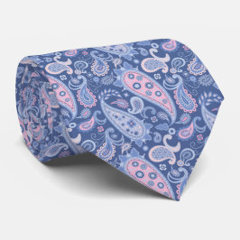 Elegant Blue & Pink Floral Paisley Stropdas