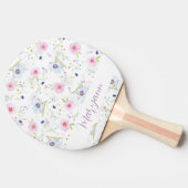 Elegant Blue Pink Floral Print Custom Tafeltennisbatje (Zijkant)