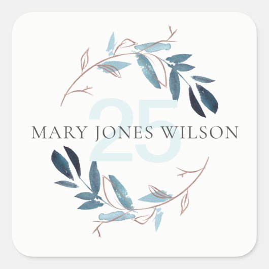 ELEGANT BLUE PINK FOLIAGE WREATT ELKE OUDERDAG VIERKANTE STICKER (Voorkant)
