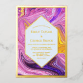 Elegant Blue Pink Galaxy Abstract Art Weddenschap Folie Uitnodiging (Voorkant)