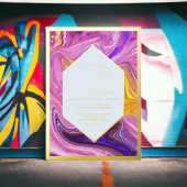 Elegant Blue Pink Galaxy Abstract Art Weddenschap Folie Uitnodiging