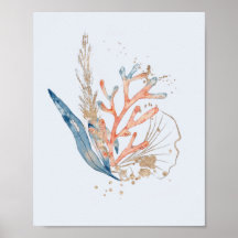 Elegant Blue Pink & Gold Coral Ocean Thmed Zee