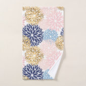 Elegant Blue Pink Gold Dahlia Floral Bad Handdoek (Handdoek)