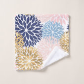 Elegant Blue Pink Gold Dahlia Floral Bad Handdoek (Wasdoekje)