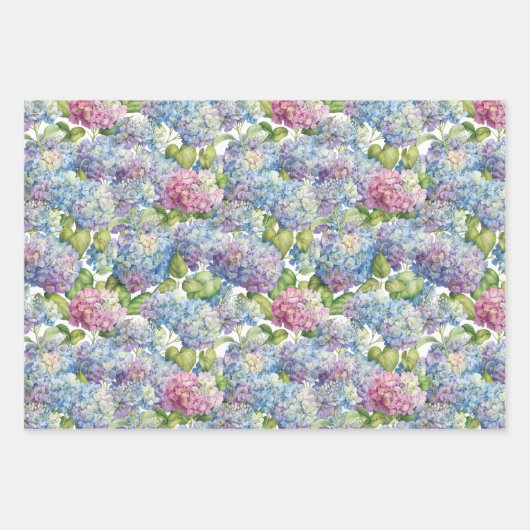 Elegant Blue Pink Hydrangea Floral Pattern Inpakpapier Vel (Voorkant 2)