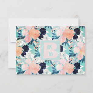 Elegant Blue Pink Mint Flowers Waterverf Floral Bedankkaart