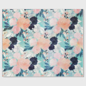 Elegant Blue Pink Mint Flowers Waterverf Floral Cadeaupapier (Vlak)