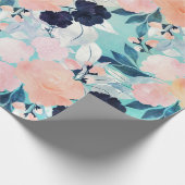 Elegant Blue Pink Mint Flowers Waterverf Floral Cadeaupapier (Hoek)