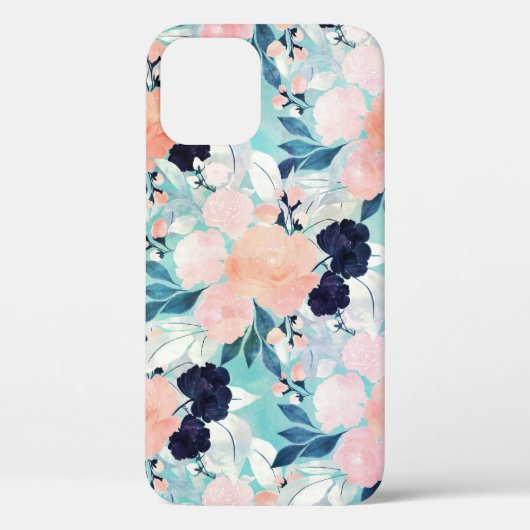Elegant Blue Pink Mint Flowers Waterverf Floral Case-Mate iPhone Case (Achterkant)