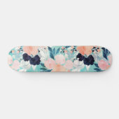 Elegant Blue Pink Mint Flowers Waterverf Floral Persoonlijk Skateboard (Horizontaal)