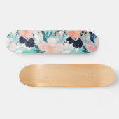Elegant Blue Pink Mint Flowers Waterverf Floral Persoonlijk Skateboard (Horizontaal)