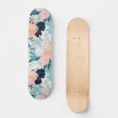 Elegant Blue Pink Mint Flowers Waterverf Floral Persoonlijk Skateboard (Voorkant)