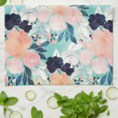 Elegant Blue Pink Mint Flowers Waterverf Floral Theedoek (Gevouwen)