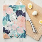 Elegant Blue Pink Mint Flowers Waterverf Floral Theedoek (Quarter Fold)