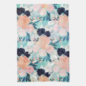 Elegant Blue Pink Mint Flowers Waterverf Floral Theedoek (Verticaal)