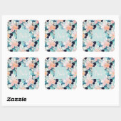 Elegant Blue Pink Mint Flowers Waterverf Floral Vierkante Sticker (Vel)