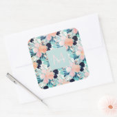 Elegant Blue Pink Mint Flowers Waterverf Floral Vierkante Sticker (Envelop)