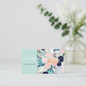 Elegant Blue Pink Mint Flowers Waterverf Floral Visitekaartje (Staand voorkant)