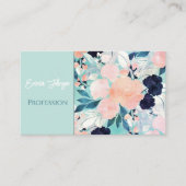 Elegant Blue Pink Mint Flowers Waterverf Floral Visitekaartje (Voorkant)
