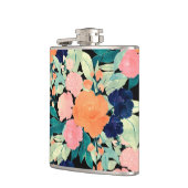 Elegant Blue Pink Oranje Flowers Black Floral Heupfles (Links)