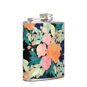 Elegant Blue Pink Oranje Flowers Black Floral Heupfles (Rechts)