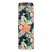 Elegant Blue Pink Oranje Flowers Black Floral Thermosbeker (Achterkant)