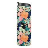 Elegant Blue Pink Oranje Flowers Black Floral Thermosbeker (Geroteerd rechts)