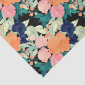 Elegant Blue Pink Oranje Flowers Black Floral Tissuepapier (Detail)