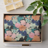 Elegant Blue Pink Oranje Flowers Black Floral Tissuepapier (Geschenk)