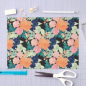 Elegant Blue Pink Oranje Flowers Black Floral Tissuepapier (Craft)