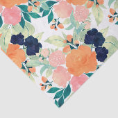 Elegant Blue Pink Oranje Flowers Waterverf Floral Tissuepapier (Detail)