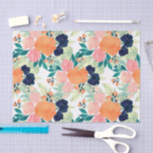 Elegant Blue Pink Oranje Flowers Waterverf Floral Tissuepapier (Craft)