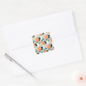 Elegant Blue Pink Oranje Flowers Waterverf Floral Vierkante Sticker (Envelop)