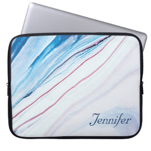 Elegant BLUE PINK PAARSE FAUX MARBLE PERSONALIZED Laptop Sleeve