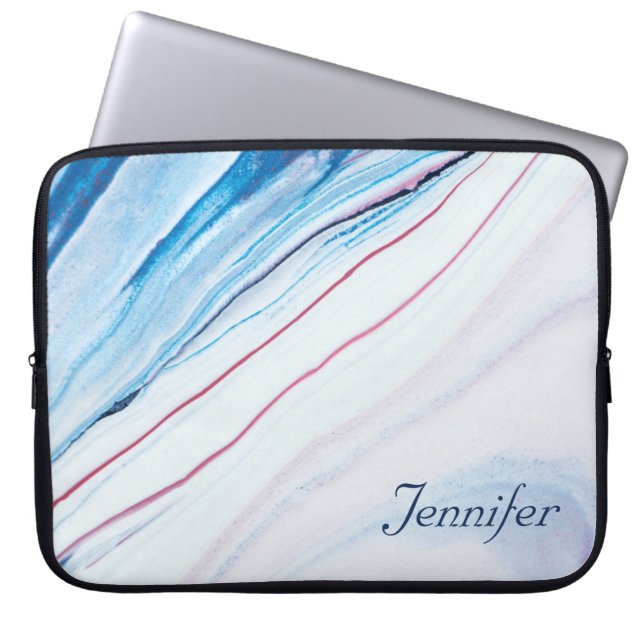 Elegant BLUE PINK PAARSE FAUX MARBLE PERSONALIZED Laptop Sleeve (Voorkant)