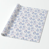 Elegant Blue & Pink Toile Christmas Ornaments Wrap Cadeaupapier (Uitgerold)