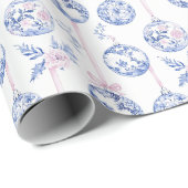 Elegant Blue & Pink Toile Christmas Ornaments Wrap Cadeaupapier (Rol Hoek)