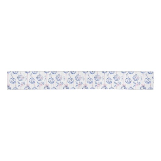 Elegant Blue & Pink Toile Christmas Ornaments Wrap Grosgrain Lint (Voorkant)