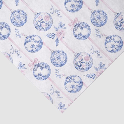 Elegant Blue & Pink Toile Christmas Ornaments Wrap Tissuepapier (Detail)