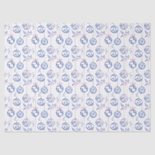 Elegant Blue & Pink Toile Christmas Ornaments Wrap Tissuepapier (Voorkant)