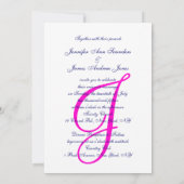 Elegant Blue Pink Wedding Initiaal Kaart (Achterkant)