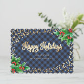 Elegant Blue Play Waterverf Holly Business Feestdagenkaart (Staand voorkant)