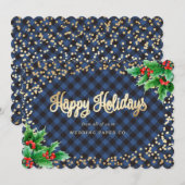 Elegant Blue Play Waterverf Holly Business Feestdagenkaart (Voorkant / Achterkant)