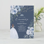 Elegant Blue Princess Quinceañera Kaart (Staand voorkant)