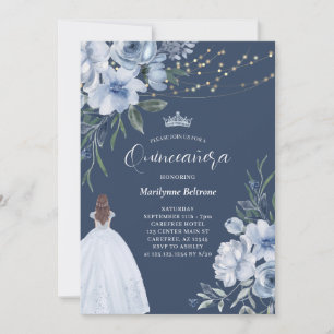 Elegant Blue Princess Quinceañera Kaart