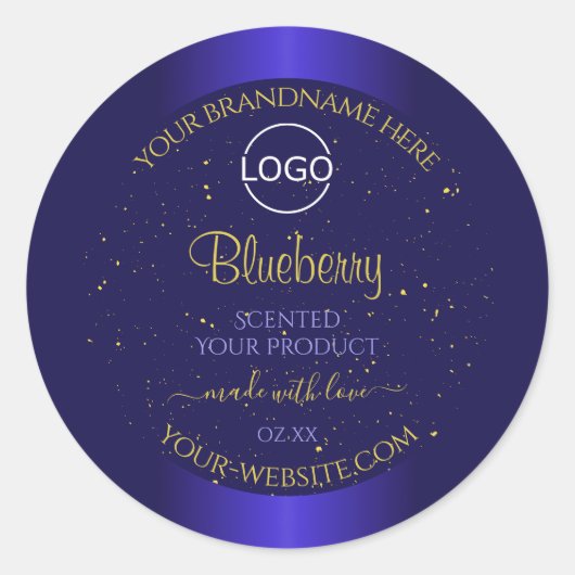 Elegant Blue Product Labels Soft Gold Glitter Logo (Voorkant)