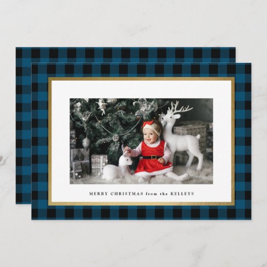 Elegant Blue Pset Persoonlijke foto Feestdagenkaart (Voorkant / Achterkant)