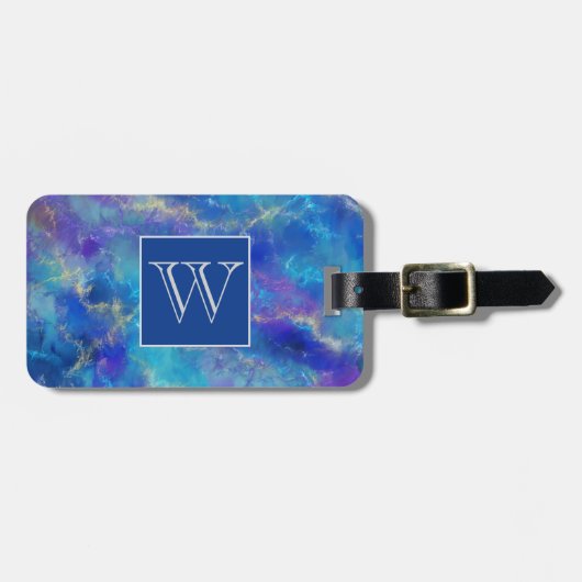 Elegant Blue, Purple, and Gold Marble Pattern Bagagelabel (Voorkant horizontaal)