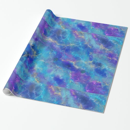 Elegant Blue, Purple, and Gold Marble Pattern Cadeaupapier (Uitgerold)