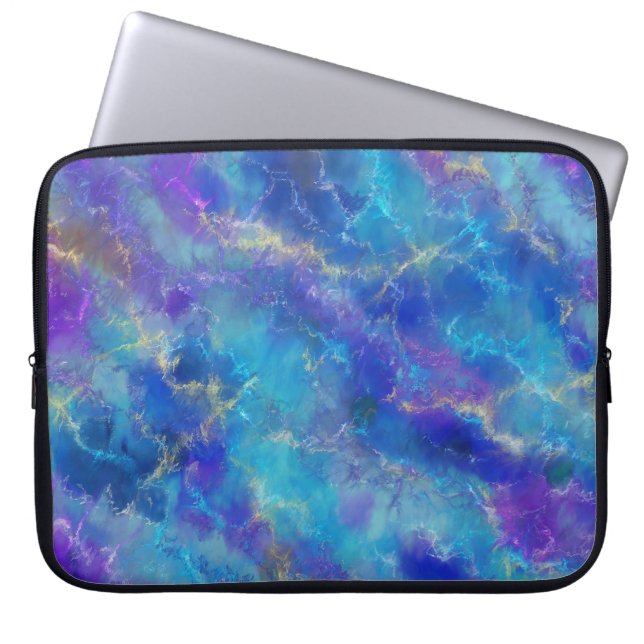 Elegant Blue, Purple, and Gold Marble Pattern Laptop Sleeve (Voorkant)